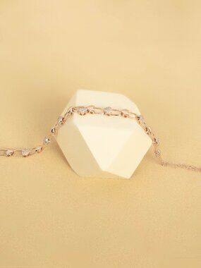Rose Gold Figaro Chain Bracelet w/ Pavé Crystal Heart Stations | Adjustable